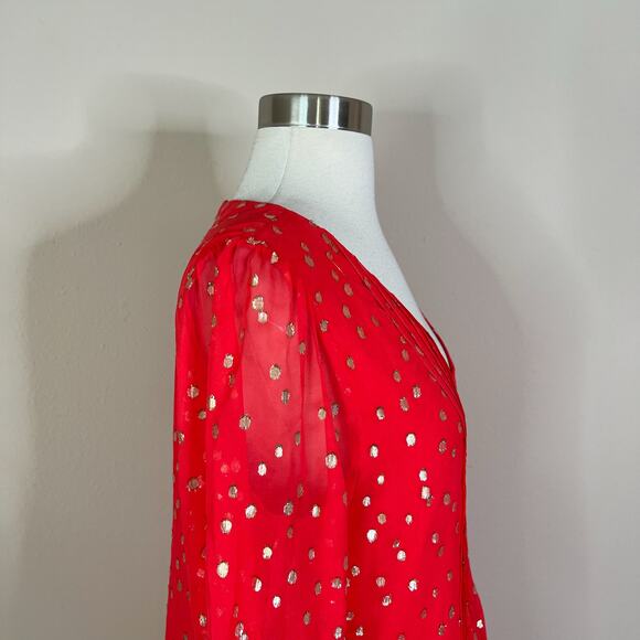 Lilly Pulitzer | Silk Cleme Red Gold Polka Dot Balloon Sleeve Shift Dress 8 EUC - Picture 7 of 13